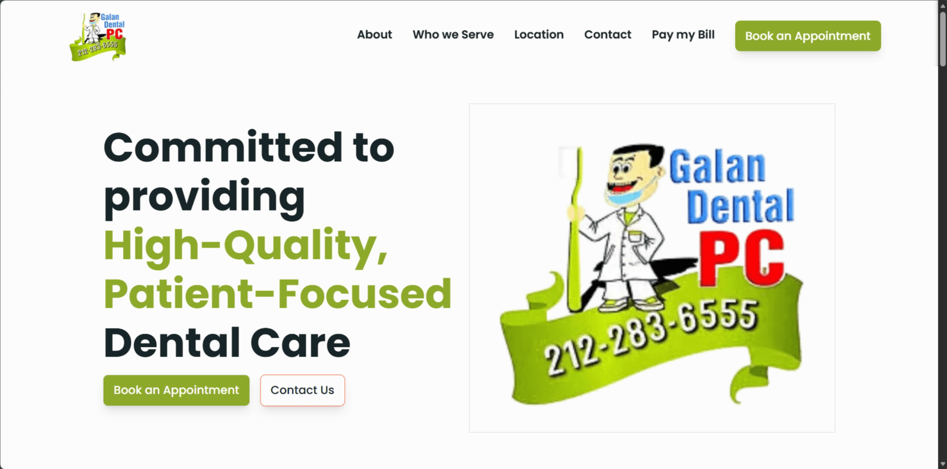 Screenshot of Galan Dental Care's Landing Page
