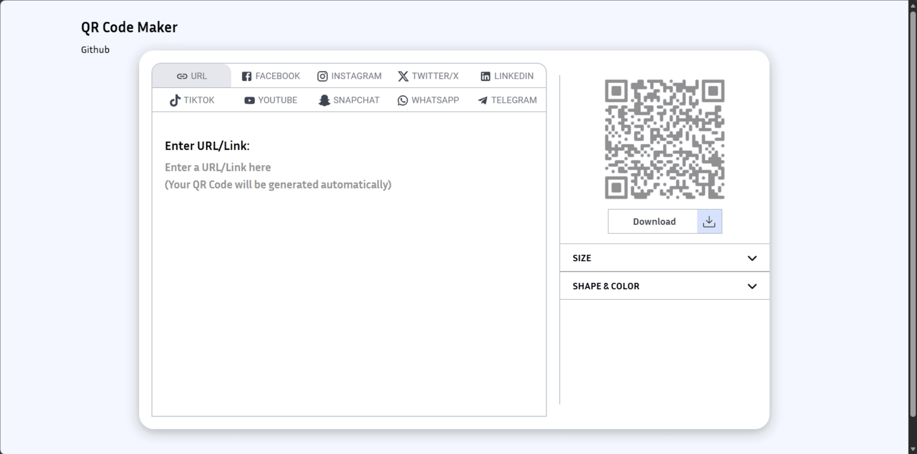Screenshot of Qr Maker's Landing Page