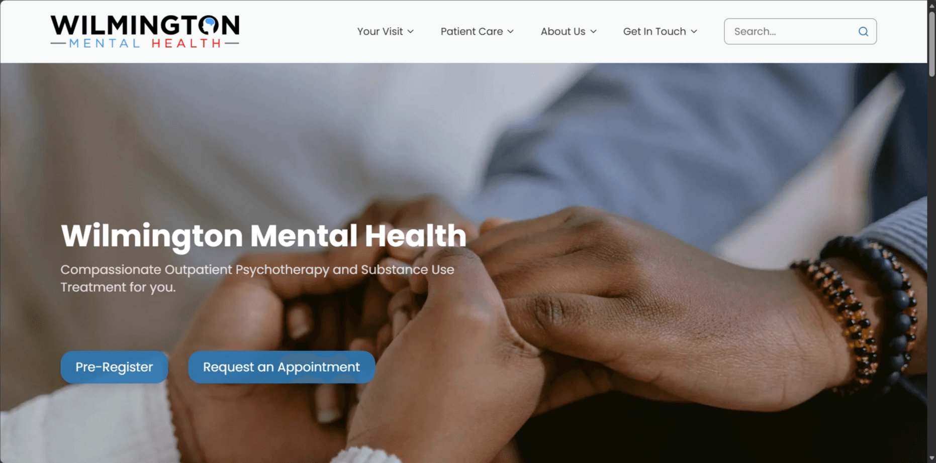 Screenshot of Wilmington Mental Health's Landing Page