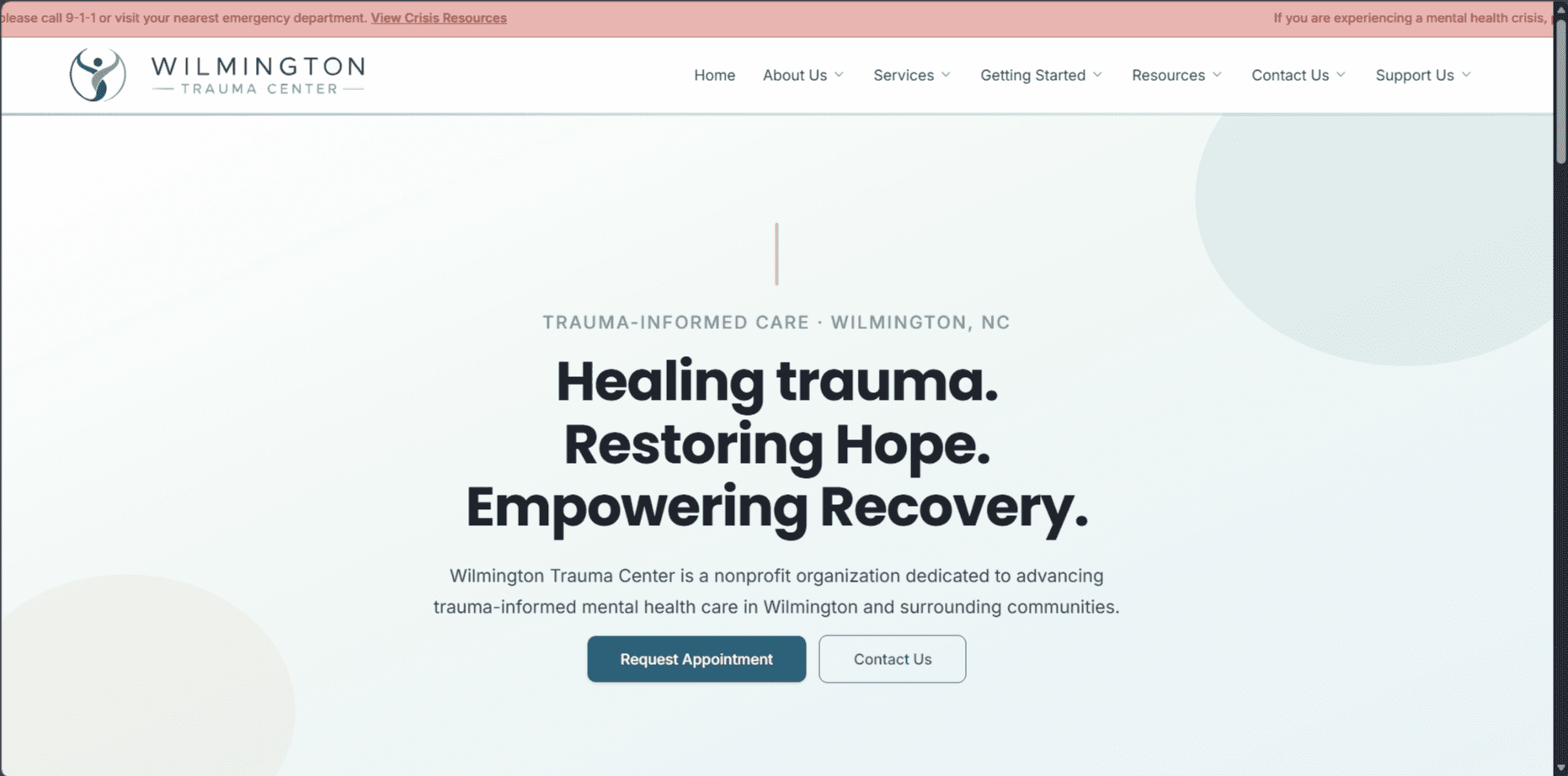 Screenshot of Wilmington Trauma Center's Landing Page